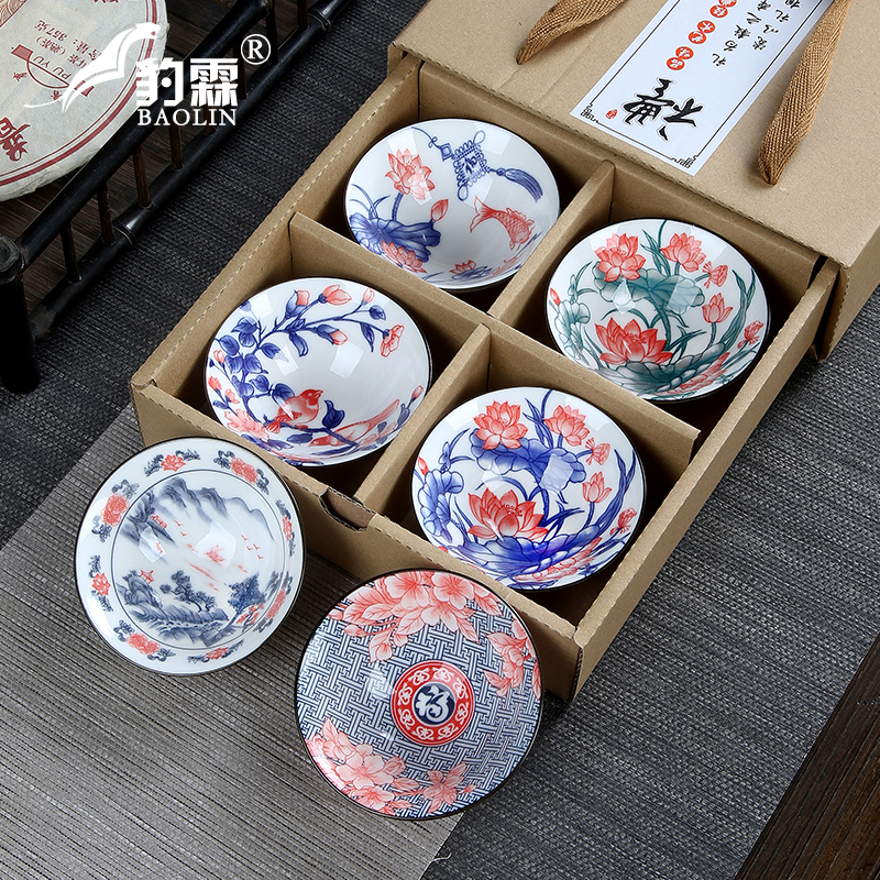 Leopard lam, 10 hat to restoring ancient ways of Japanese master kung fu tea cups ceramics cup single tea light blue and white porcelain sample tea cup
