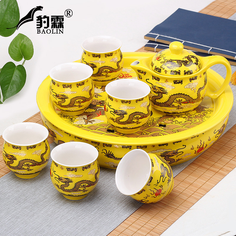 Leopard lam, tea set ceramic prevent hot double CPU kung fu tea cup Chinese blue and white porcelain teapot household contracted