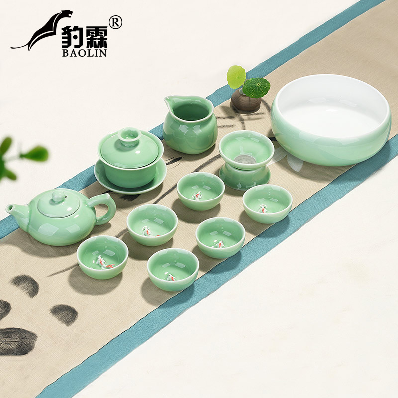 Leopard lam, longquan celadon kung fu tea set suit household contracted and I jingdezhen tea cup teapot tea art is the living room