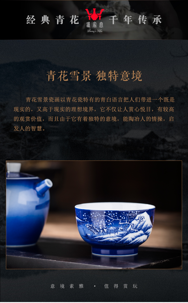 Clock home trade, one cup of single CPU jingdezhen blue and white snow tea by hand, the high - end tea set triangle flowers pattern circle kung fu tea cups