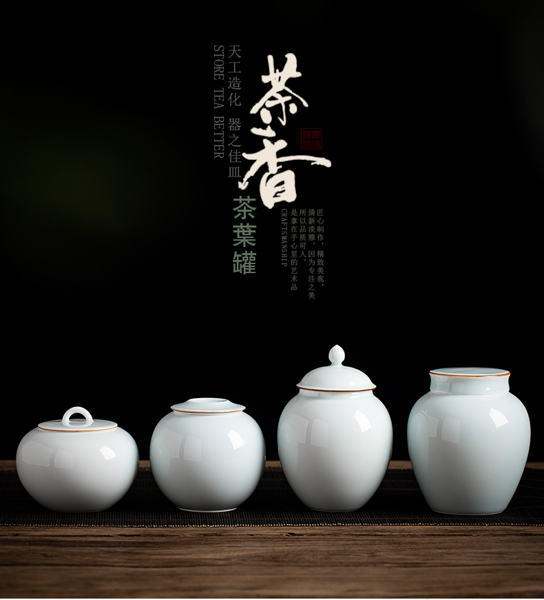 Clock home up ceramic tea pot small shadow green storage tanks of jingdezhen tea service manual sealing as cans household pu - erh tea pot