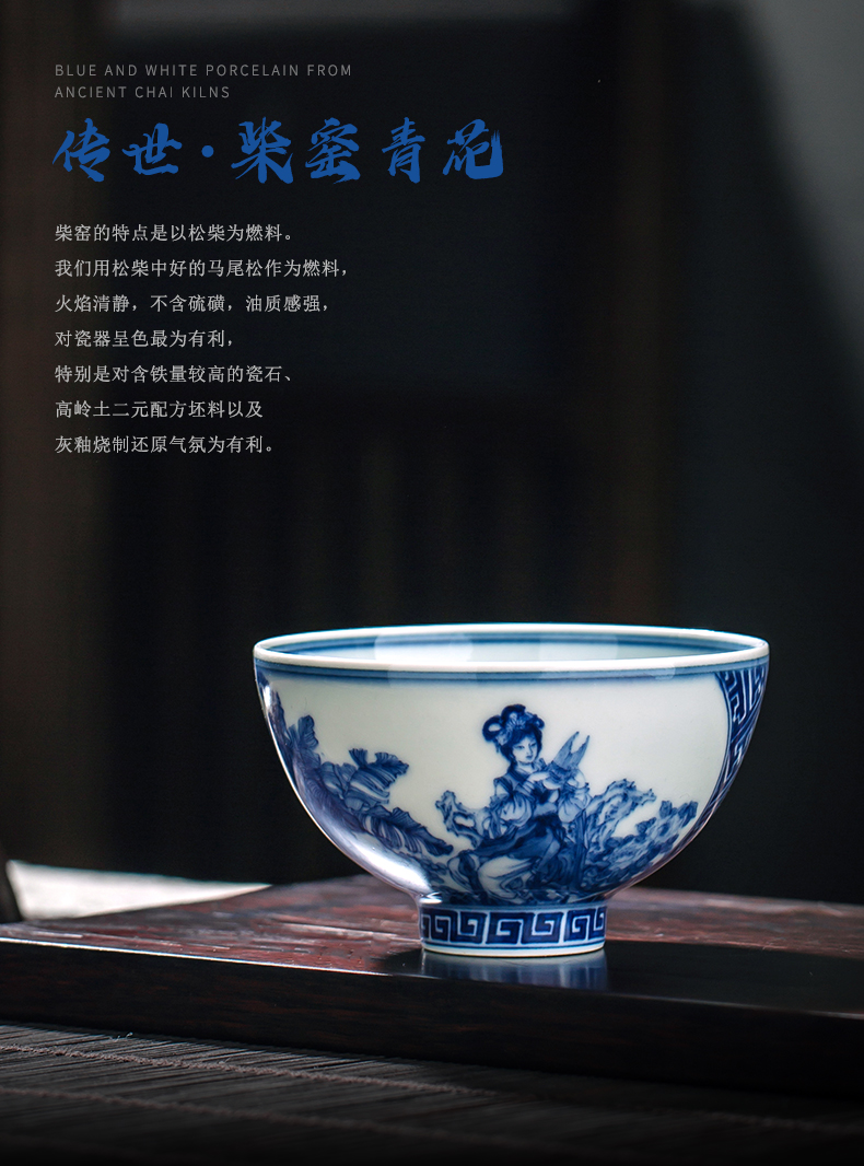 Clock home trade, one cup of single CPU jingdezhen blue and white porcelain teacup maintain characters had kung fu tea cups individual cup