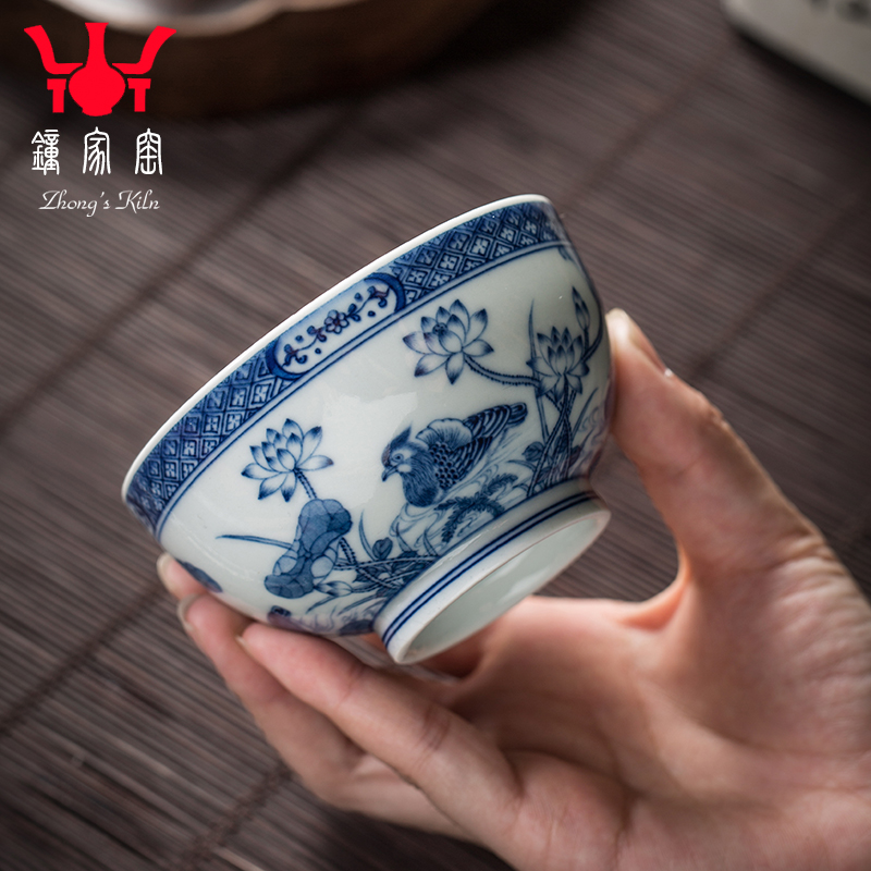 Clock kung fu tea house up with jingdezhen blue and white maintain master cup single cup all hand girlfriend ceramic cups