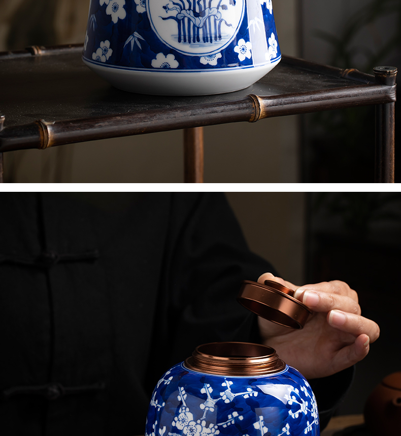 Clock home up with jingdezhen ceramic tea pot hand - made porcelain of large metal double hermetically sealed as cans name plum tea storehouse