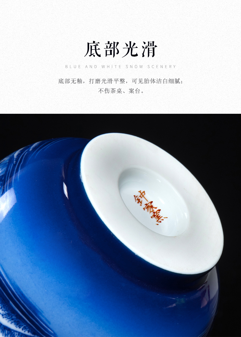 Clock home trade, one cup of single CPU jingdezhen blue and white snow tea by hand, the high - end tea set triangle flowers pattern circle kung fu tea cups