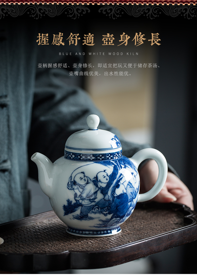 Clock home up teapot single pot of jingdezhen blue and white maintain hand - drawn characters large large capacity domestic teapot the teapot