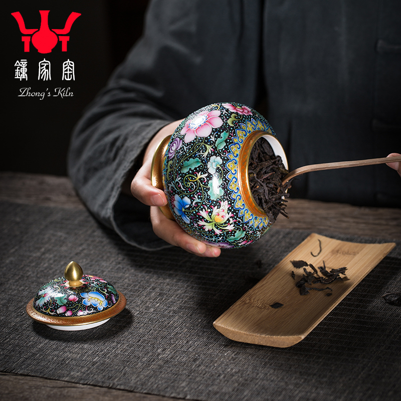 Clock home up caddy fixings seal pot boutique high - end collection of jingdezhen ceramics enamel colors branch lines caddy fixings