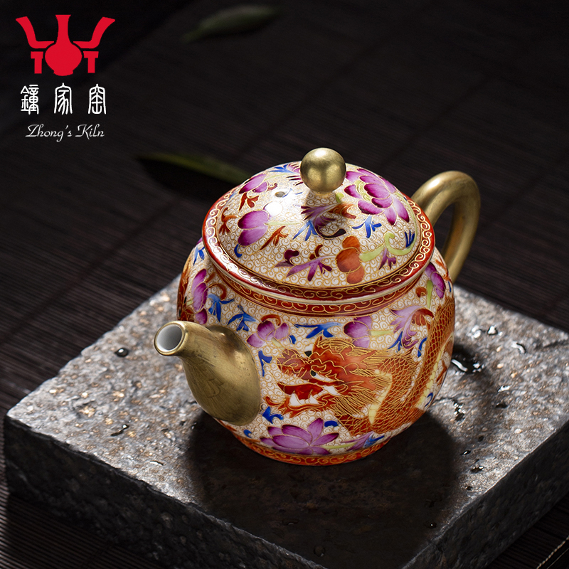 Home teapot bell up with jingdezhen ceramic tea machine manual kung fu tea set wire inlay enamel see colour ssangyong 's big teapot