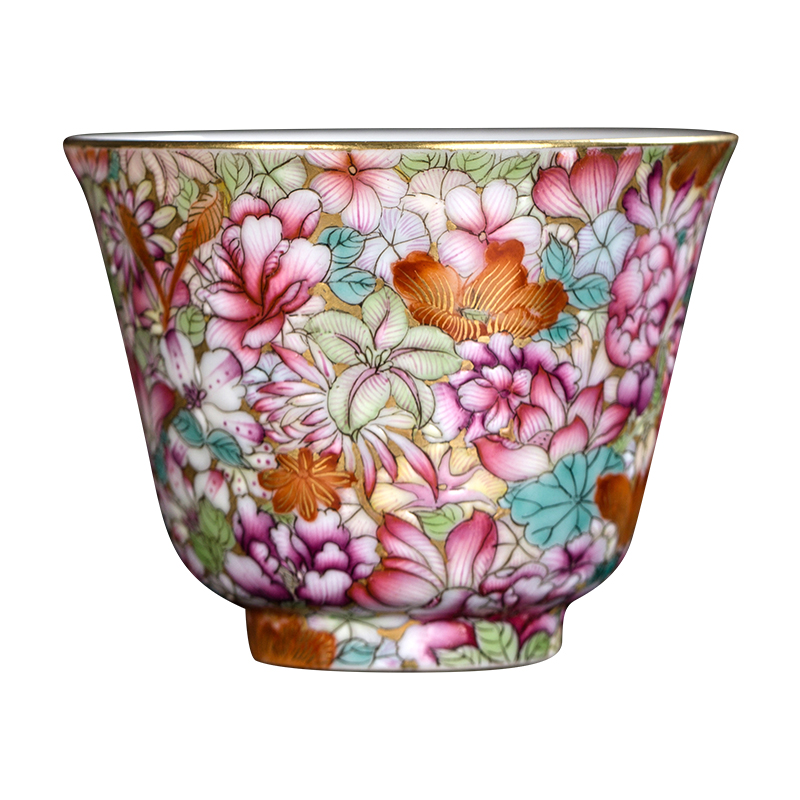 Clock at jingdezhen up enamel see colour master cup tea pure manual single small cup cup enamel Mosaic gold flower cup