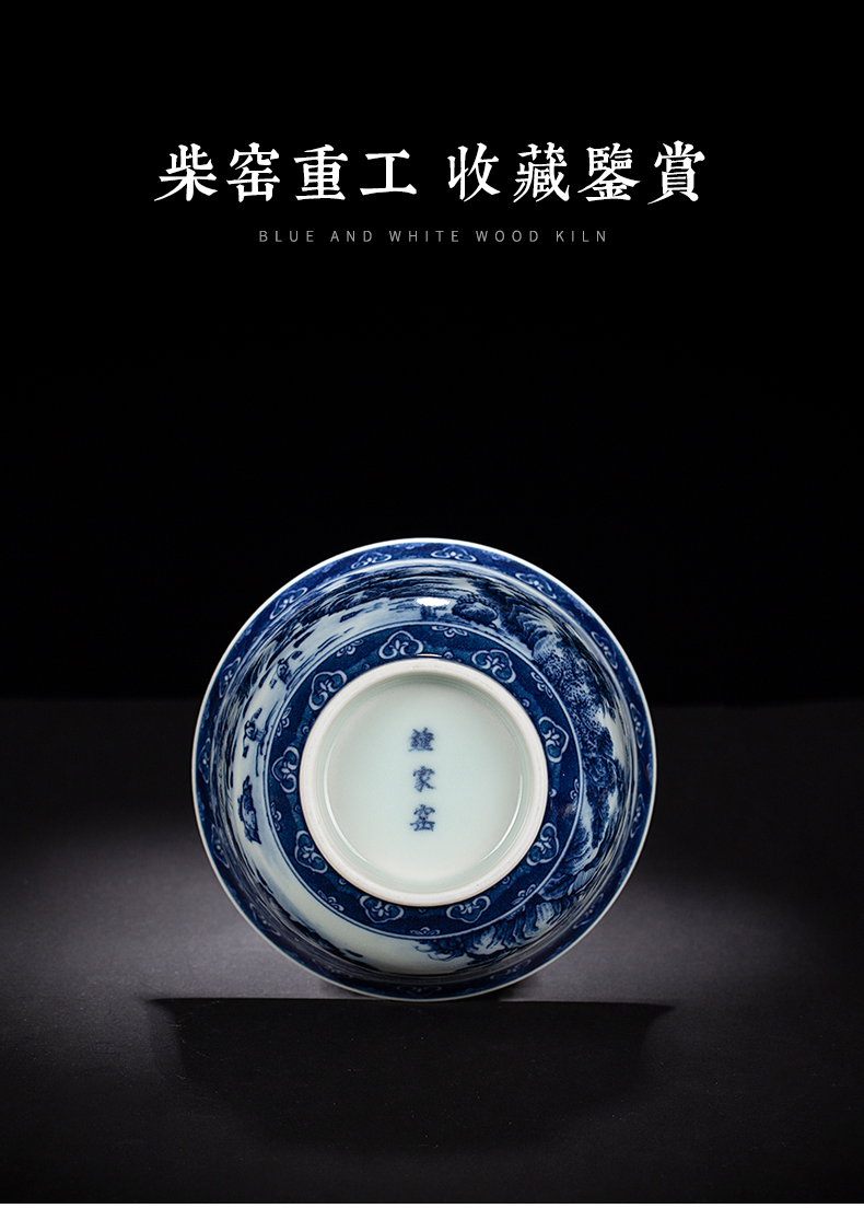 Clock home up jingdezhen blue and white landscape manual hand - made maintain tureen tea bowl three bowl of large - sized kung fu tea set