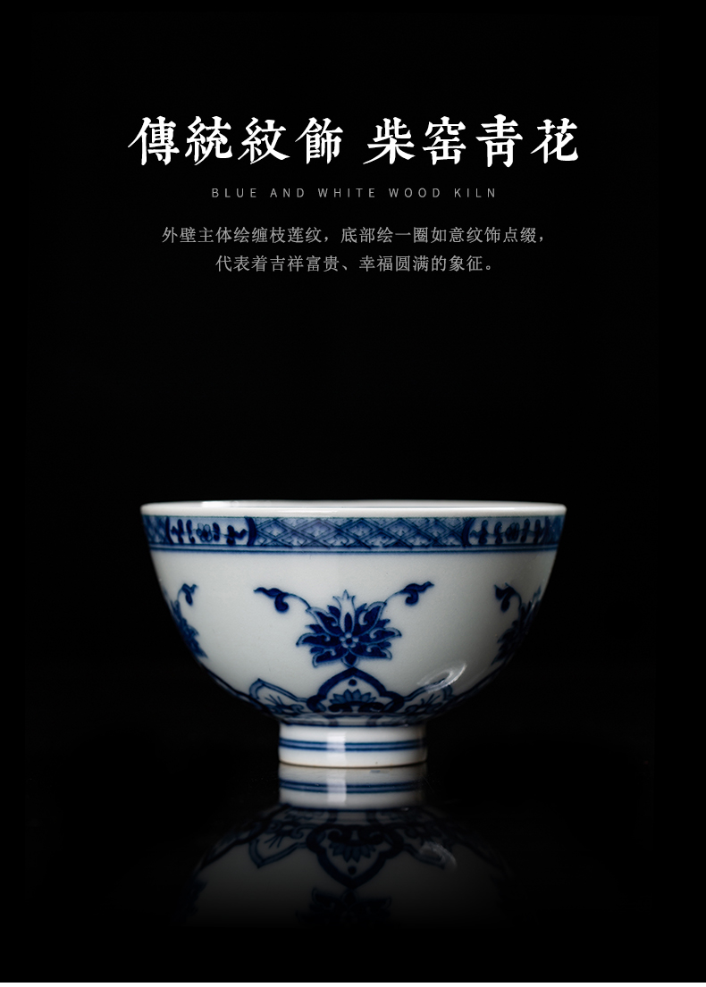 Clock sample tea cup home up jingdezhen blue and white for lotus tea set manually maintain triangle flowers pattern circle like flower master cup single CPU