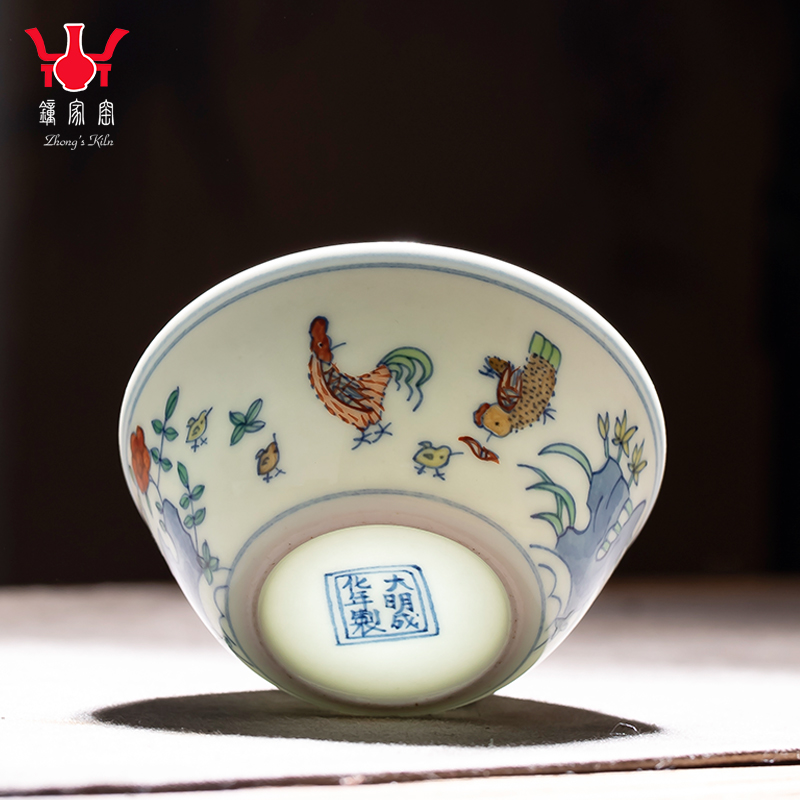 Clock tea house up with jingdezhen da Ming chenghua chicken color bucket cylinder cup single CPU kunfu tea sample tea cup hand - made the master CPU