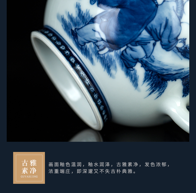 Clock home up teapot single pot of jingdezhen blue and white maintain hand - drawn characters large large capacity domestic teapot the teapot