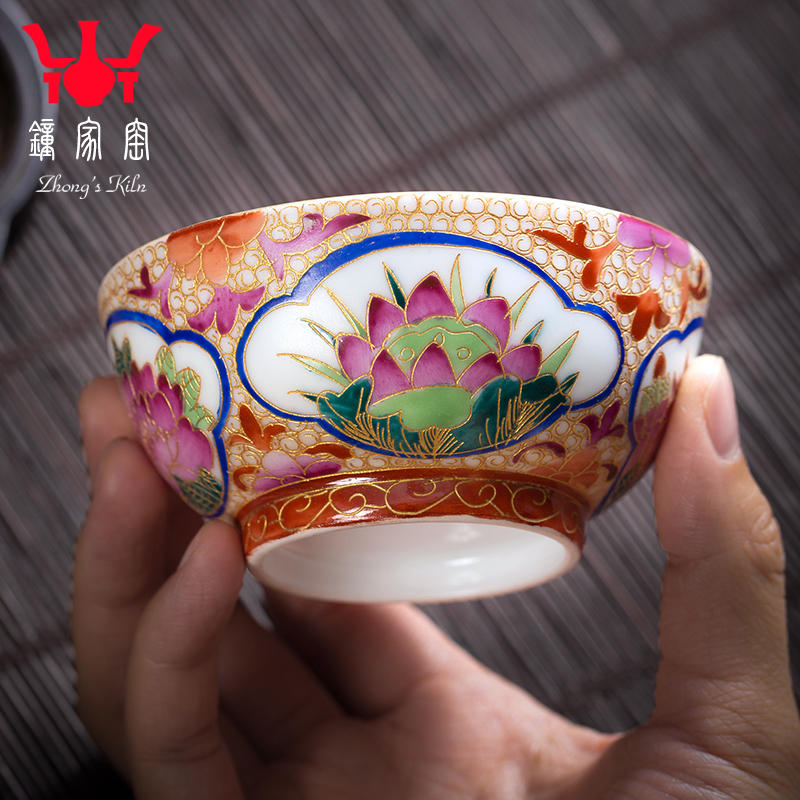 Clock home office cup jingdezhen up manually masters cup colored enamel triangle flowers pattern circle flower is high - grade ceramic kung fu tea set