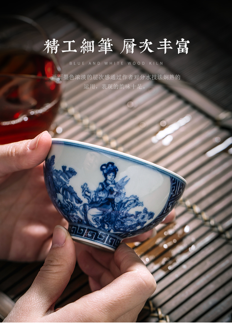 Clock home trade, one cup of single CPU jingdezhen blue and white porcelain teacup maintain characters had kung fu tea cups individual cup