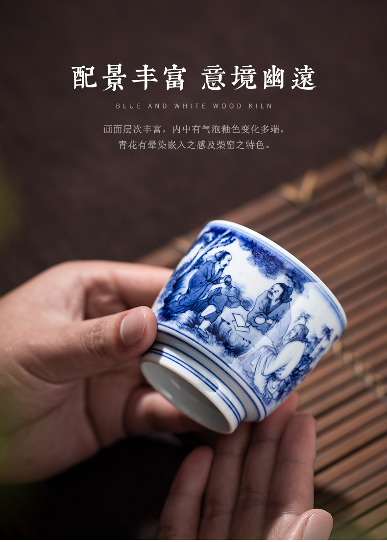 Blue and white tao yuanming clock home up checking ceramic sample tea cup drinking personal single CPU hand - drawn characters firewood master CPU