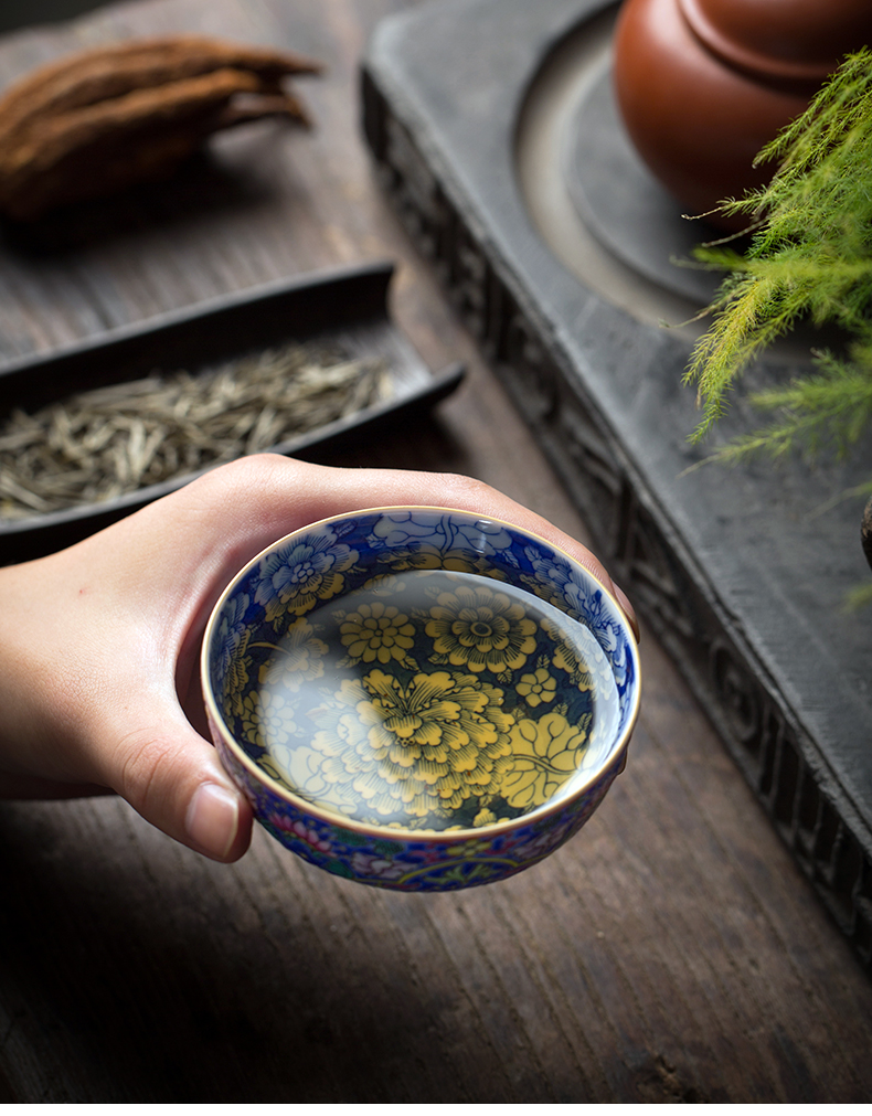 Clock home up hand - made decorative pattern colored enamel cup tie up branches triangle flowers pattern circle blue and white flower cup all hand of jingdezhen tea service master