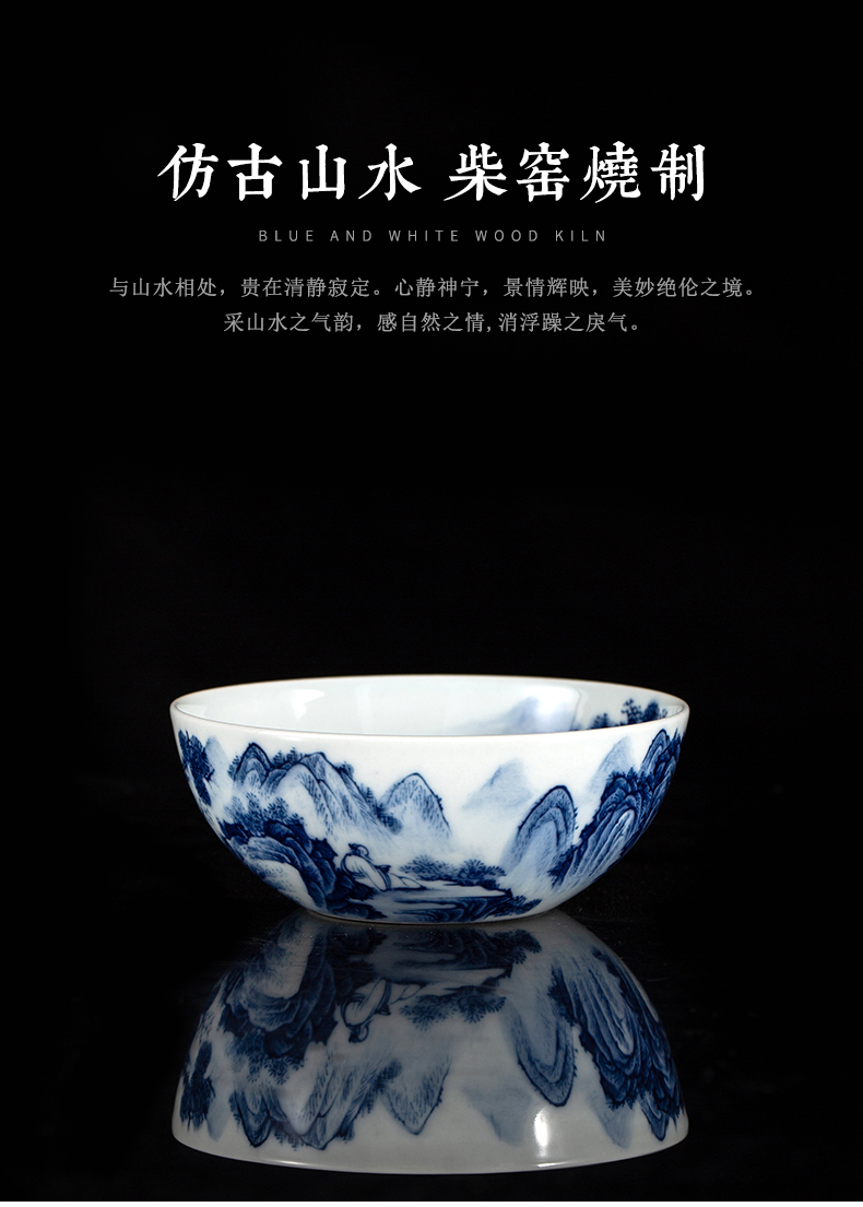 Maintain clock home up jingdezhen blue and white heavy manual hand - made landscape master cup with triangle flowers pattern circle master cup single CPU