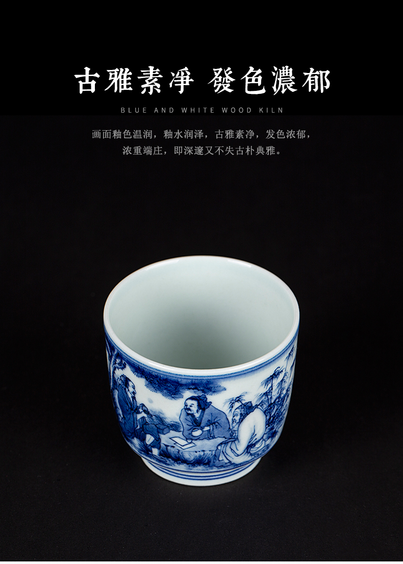 Blue and white tao yuanming clock home up checking ceramic sample tea cup drinking personal single CPU hand - drawn characters firewood master CPU