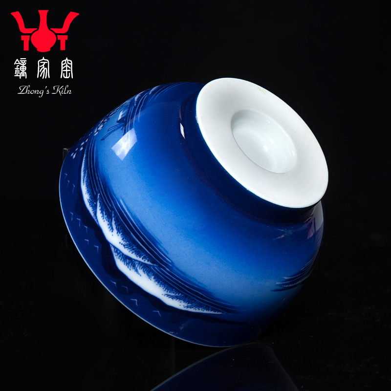 Clock home trade, one cup of single CPU jingdezhen blue and white snow tea by hand, the high - end tea set triangle flowers pattern circle kung fu tea cups