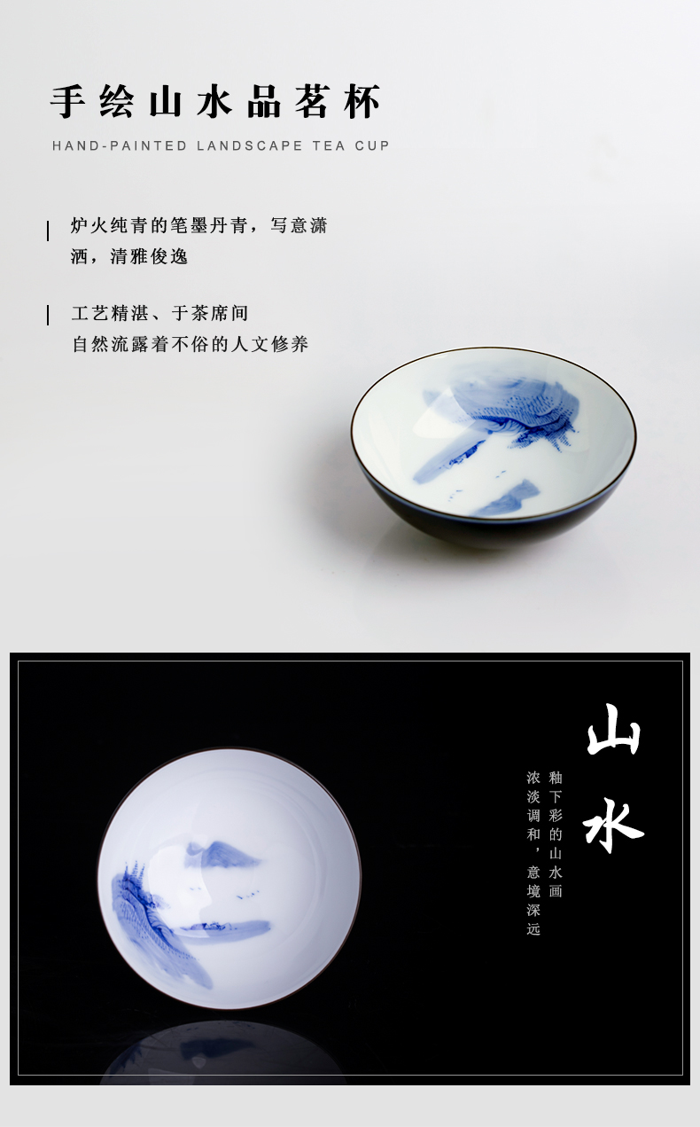 Clock home trade, one cup of jingdezhen ceramic cup sample tea cup hand - made scenery blue yan glaze kung fu ji small tea cups