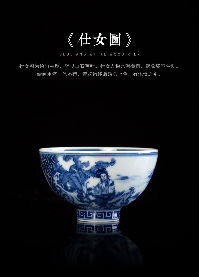 Clock home trade, one cup of single CPU jingdezhen blue and white porcelain teacup maintain characters had kung fu tea cups individual cup