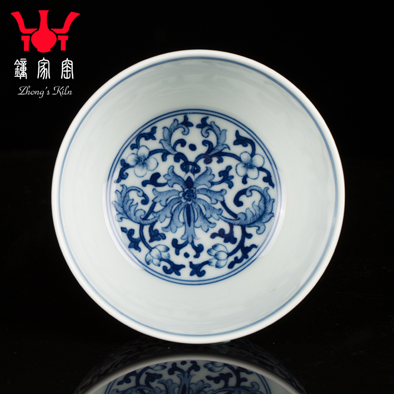 Clock home trade, one cup of single CPU jingdezhen ceramic checking maintain blue and white lotus flower, wood, beaker kung fu tea cups