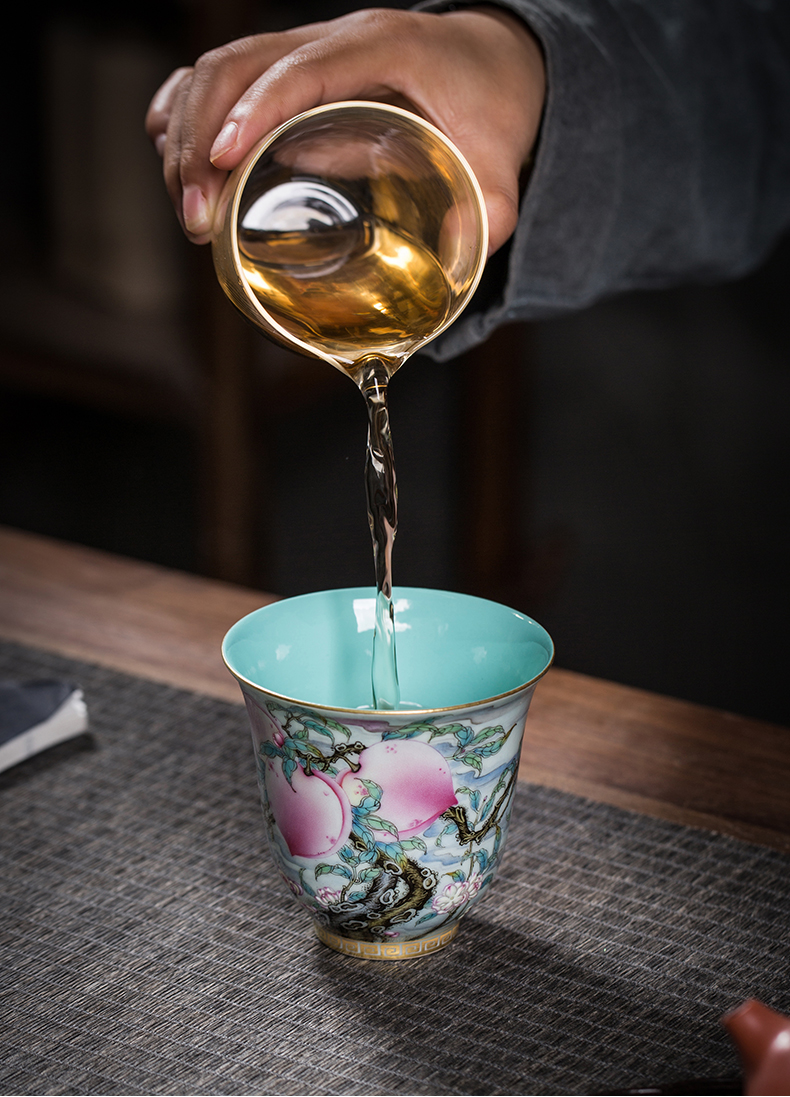 Clock home up enamel see colour sample tea cup small ceramic cups of high - grade tea pure manual hand - made colored enamel peach cups