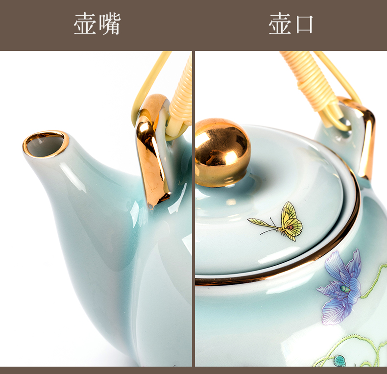 Clock home up of a complete set of domestic high - end tea tea sets jingdezhen colored enamel tea service office small tea table