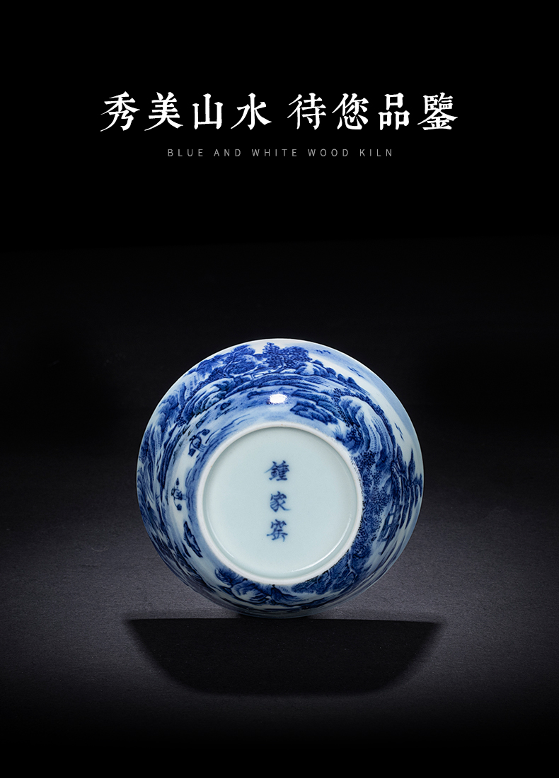 Clock home trade, one cup of single CPU jingdezhen blue and white painting landscape cylinder cup kung fu teacups hand - made maintain sample tea cup