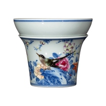 Zhongjiayao ceramic tea filter Jingdezhen famous teacher Wan Haihua hand-painted Chai Kiln blue and white bucket color flower and bird tea filter