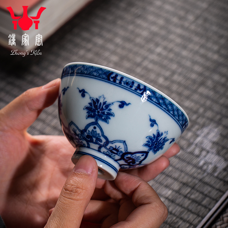 Clock sample tea cup home up jingdezhen blue and white for lotus tea set manually maintain triangle flowers pattern circle like flower master cup single CPU