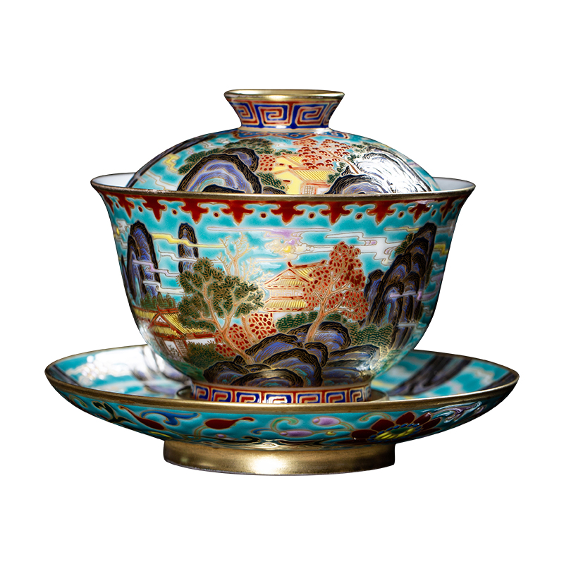Tea set clock home up kung fu Tea sets jingdezhen manual colored enamel paint landscape set Tea service
