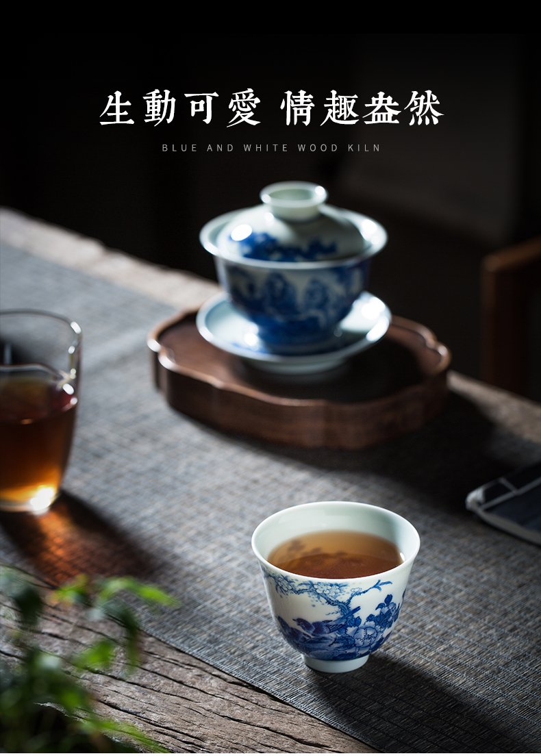 Clock home up noggin jingdezhen ceramic cups all hand blue maintain kunfu tea sample tea cup personal single CPU