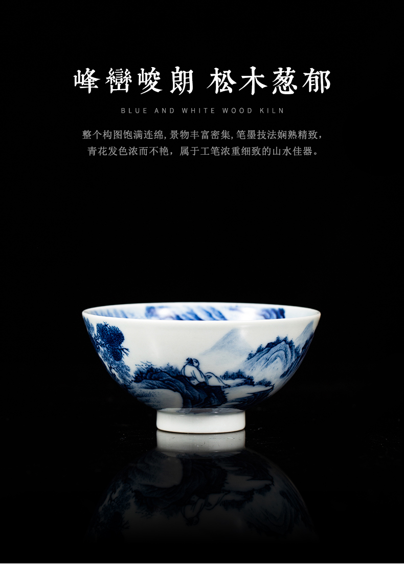 Clock home trade, one cup of single blue and white landscape heart cup cup jingdezhen maintain hand draw archaize ceramic sample tea cup