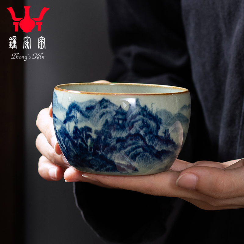 Old clock home up clay maintain jingdezhen blue and white landscape master cup single CPU high - end antique cup tea by hand