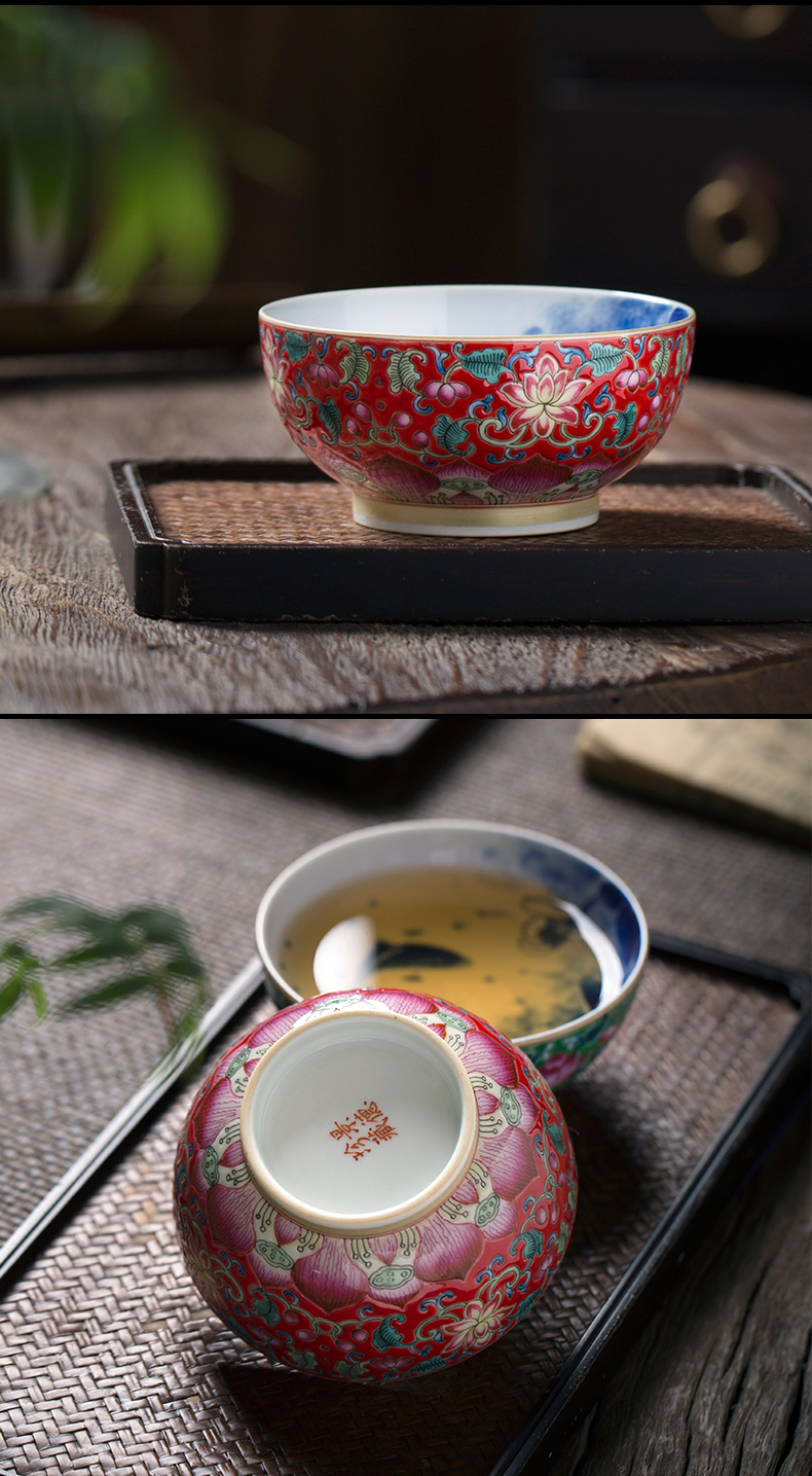 Clock home up with porcelain enamel color hand - made teacup sample tea cup kung fu master cup single CPU triangle flowers pattern circle mackerel bowl