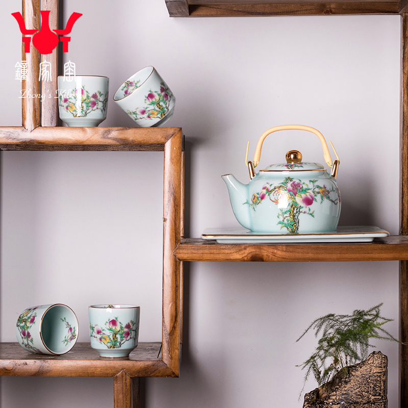 Clock home up enamel see kung fu tea set 6 piece have the teapot tea tray was a visitor of a complete set of jingdezhen tea service office