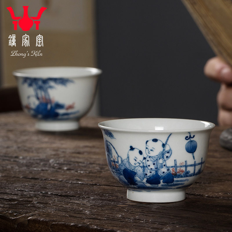 Clock home trade, one cup of jingdezhen blue and white youligong maintain hand - drawn characters small glass ceramic kung fu tea cups