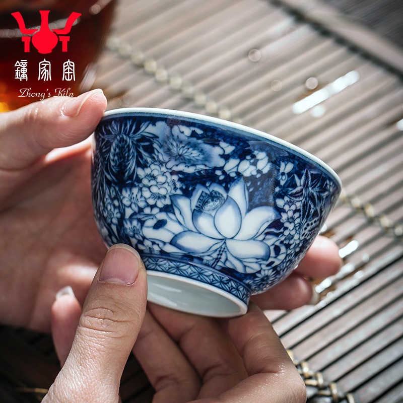 Clock home trade, one cup of cup single master cup jingdezhen blue and white flower is manual hand - made from the small bowl