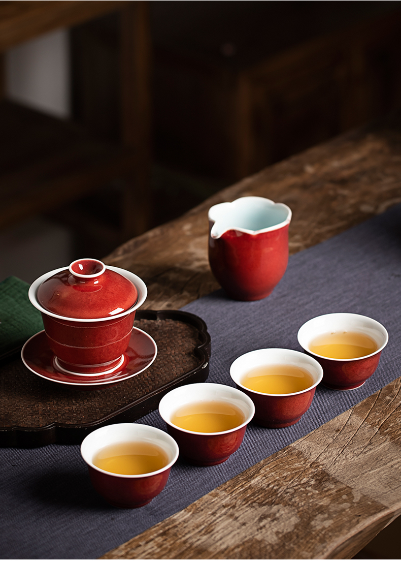 Clock home up master ji red cup of jingdezhen ceramic sample tea cup pure manual kung fu tea cups master cup single CPU