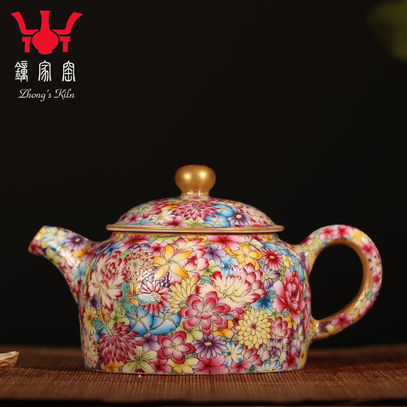 Kung fu tea set clock home up jingdezhen hand - made colored enamel flower is high - grade Chinese single pot teapot ceramic tea set