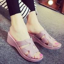 All-match sandals and slippers womens summer bathroom bath non-slip wedge heel mother slippers thick soft bottom comfortable leisure beach