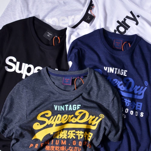 Superdry Летняя футболка с коротким рукавом с круглым воротником, облегающий крой, принт