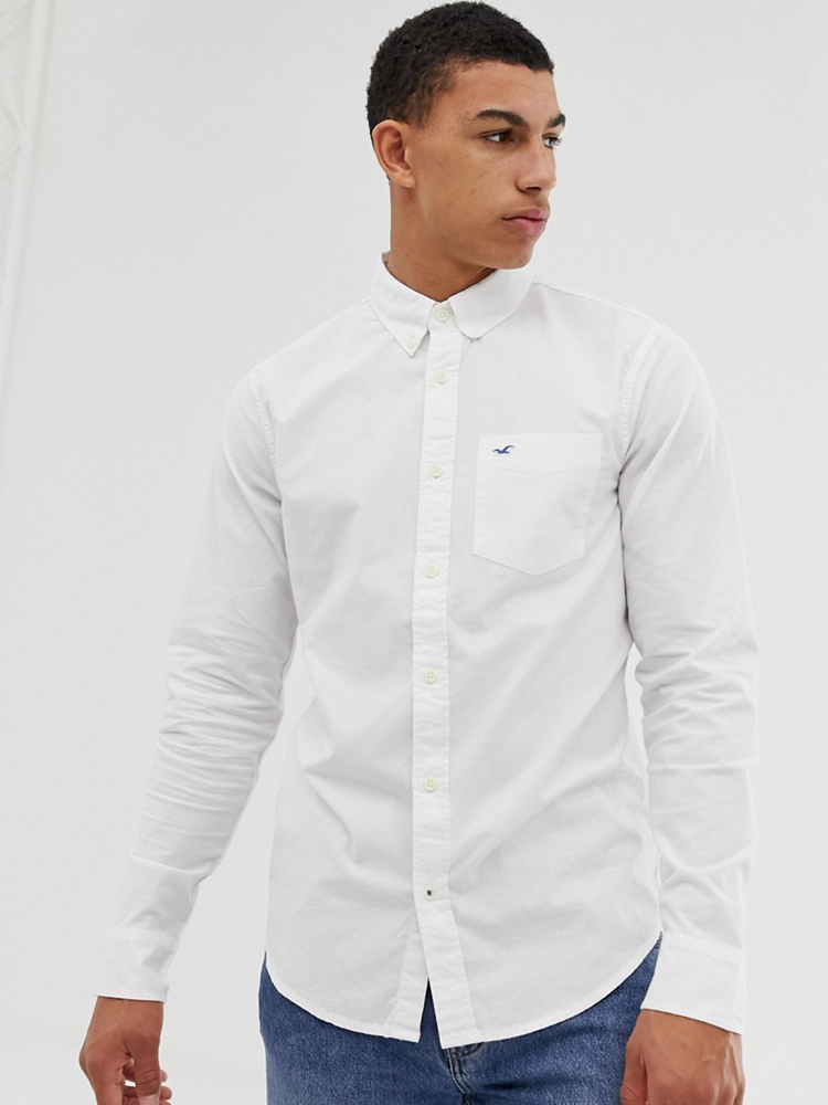 Hollister Chính hãng AF Mỹ HCO Seagull Mùa xuân và Mùa thu Nam Mới Áo sơ mi Oxford màu rắn Áo sơ mi dài tay - Áo áo sơ mi hàn quốc