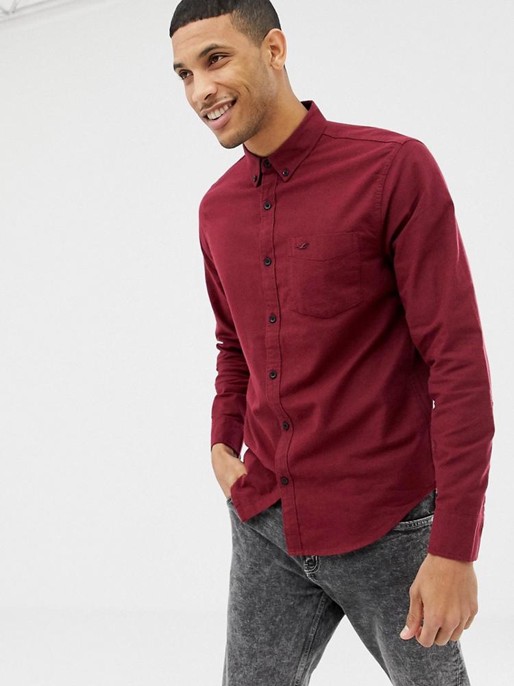 Hollister Chính hãng AF Mỹ HCO Seagull Mùa xuân và Mùa thu Nam Mới Áo sơ mi Oxford màu rắn Áo sơ mi dài tay - Áo áo sơ mi hàn quốc