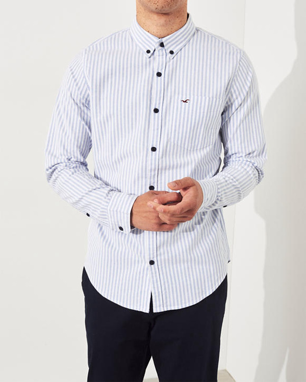 Hollister Chính hãng AF Mỹ HCO Seagull Mùa xuân và Mùa thu Nam Mới Áo sơ mi Oxford màu rắn Áo sơ mi dài tay - Áo áo sơ mi hàn quốc