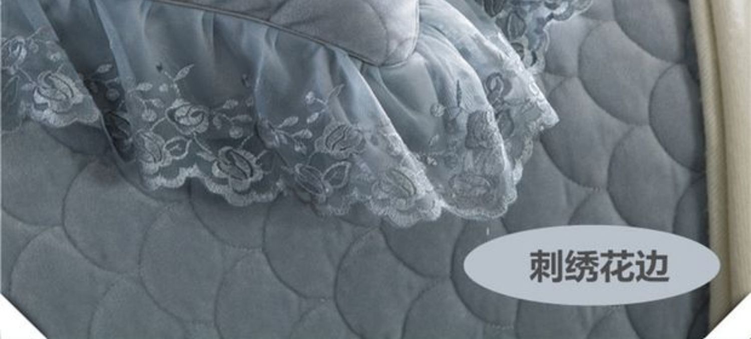 Váy nhung pha lê phong cách châu Âu dày lên bằng vải ren mùa thu và mùa đông ấm áp ngắn sang trọng trải giường đơn mảnh chống bụi 1,8m - Váy Petti ga giường viền ren