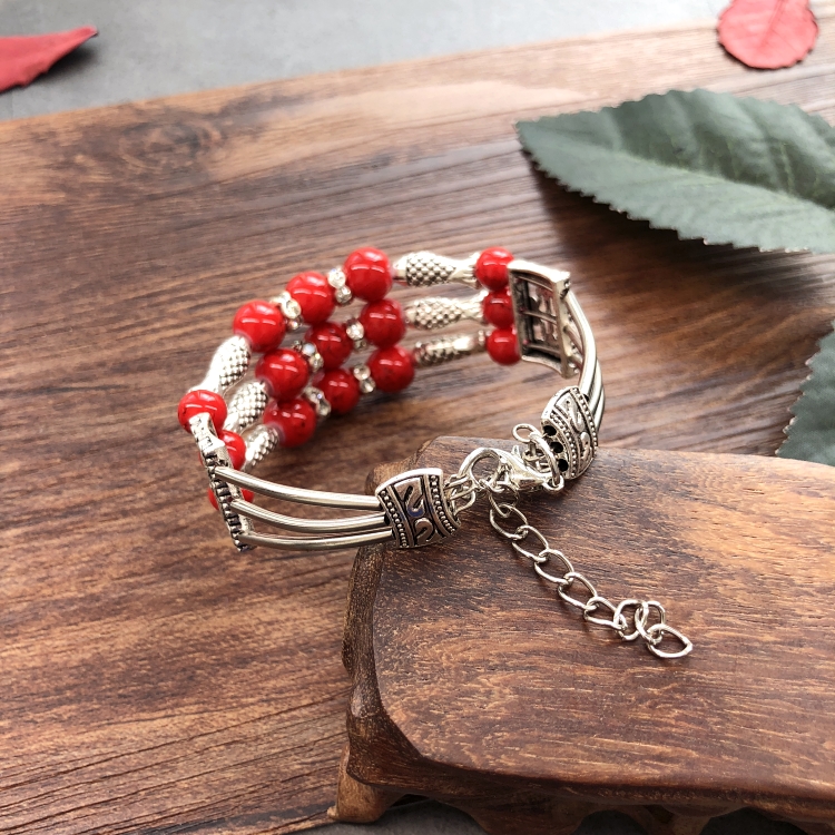 Vintage phong cách dân tộc làm bằng tay màu đá vòng tay Nữ hoang dã đơn giản phóng túng bạc Tây Tạng vòng đeo tay phụ kiện vòng pandora
