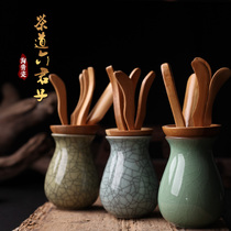Longquan Celadon Tea Ceremony six gentlemen set Kung Fu tea set accessories Tea ceremony tea clip ebony tea tray zero with bamboo